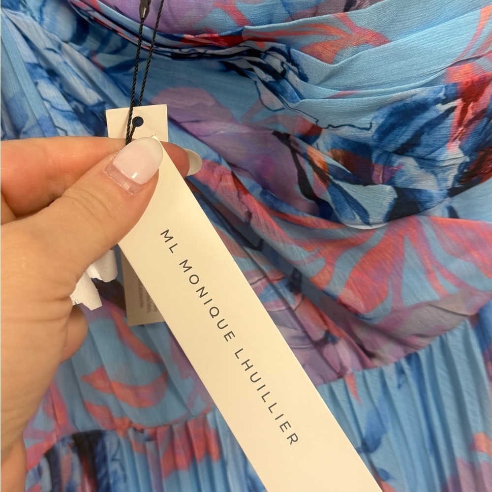 NWT Monique Lhuillier Audra Chiffon Midi Dress Size 12 - Picture 5 of 10